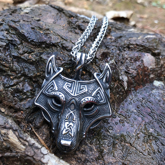 Asgard Crafted Norse Grey Wolf Head Pendant Chain